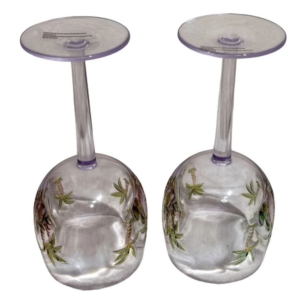 Palm Tree Plastic Wine Glasses Set of 2 Tropical Stemware